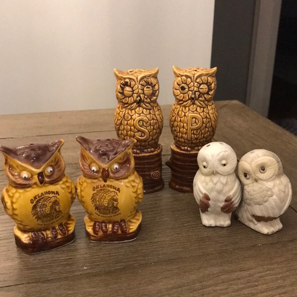 Vintage souvenir owl salt and pepper shaker sets cute Oklahoma 3 sets